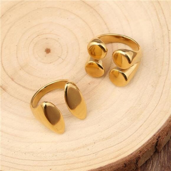 2-Piece Adjustable Gold Ring Set – Minimalist Geometric Statement Jewelry - Picture 3 of 5